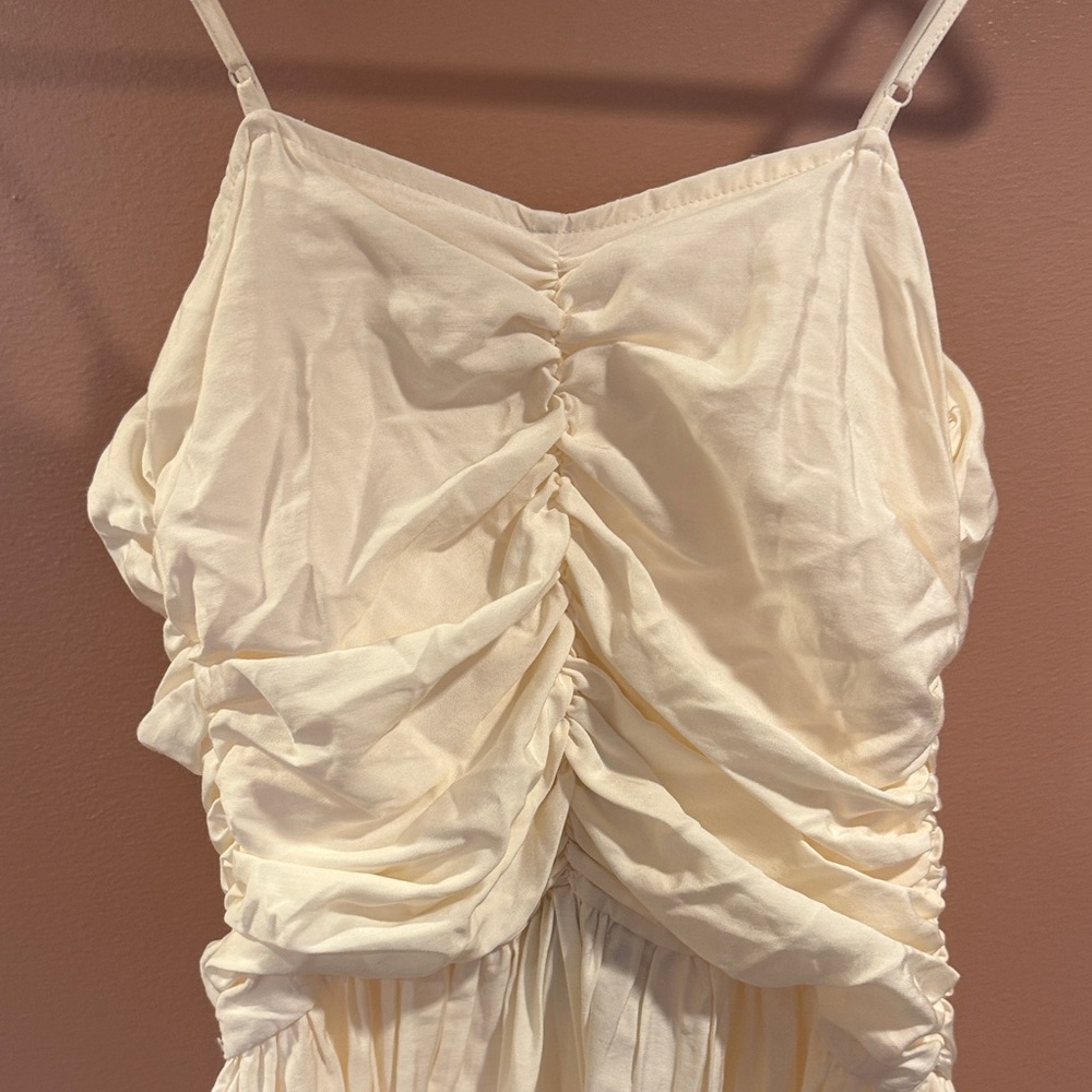 Spaghetti-Strap Cream Maxi Dress with Button-Front and Ruched Bodice - Picture 7 of 10